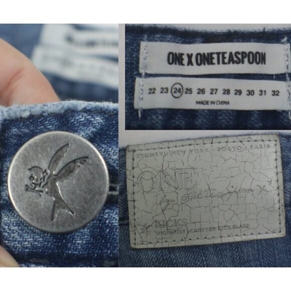 One By One Teaspoon Women Size 24 Denim High Rise Cropped Kick Flare Cotton Jean - Picture 4 of 14